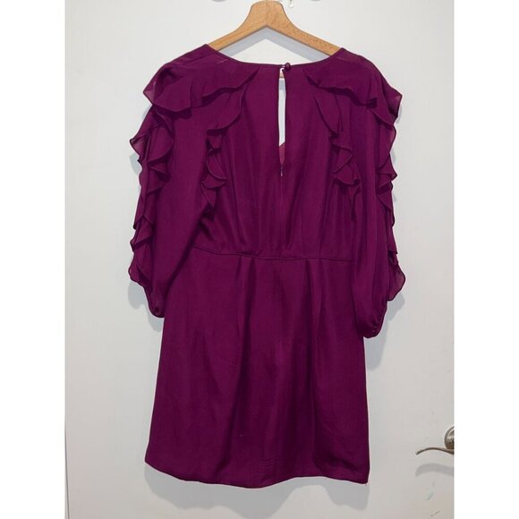 Tibi  SIK Purple Ruffle Sleeve V-Neck Mini  Dress Size 8 Womens Cocktail Party - Picture 4 of 8
